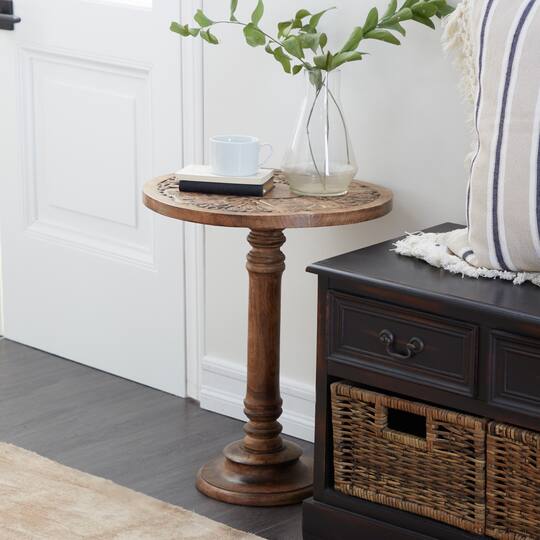 Brown Mango Wood Traditional Accent Table, 21" x 17" x 17"